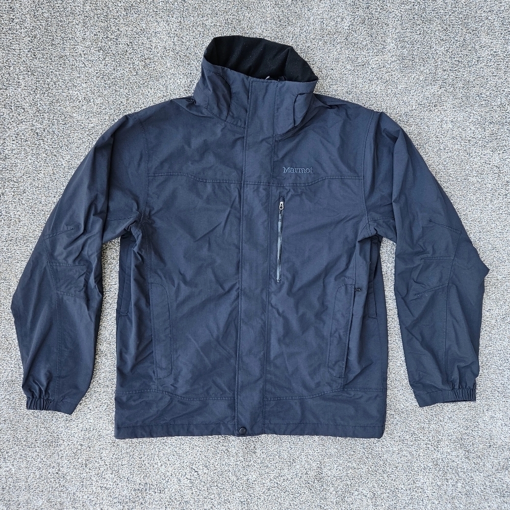 Marmot Jacket Black Zip Up Coat Windbreaker Waterproof Rain Jacket Mens Large